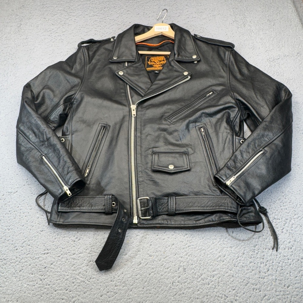 Milwaukee Leather Biker Jacket Mens XL Side Lace Belted Lined Motorcycle Coat